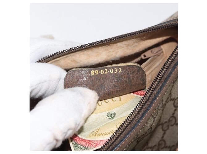 Borsa GUCCI GG Supreme Web Sherry Line in PVC Beige Oro 89 02 032 Auth 180114 D'oro - vista 12