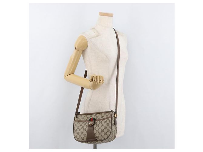Borsa GUCCI GG Supreme Web Sherry Line in PVC Beige Oro 89 02 032 Auth 180114 D'oro - vista 24