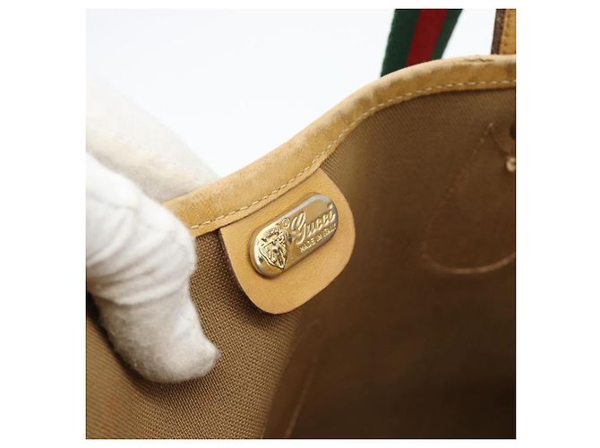Borsa GUCCI Micro GG Supreme Web Sherry Line in PVC Beige 002 904 0223 Auth 182364 D'oro - vista 17