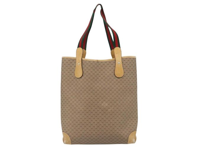 Borsa GUCCI Micro GG Supreme Web Sherry Line in PVC Beige 002 904 0223 Auth 182364 D'oro - vista 2