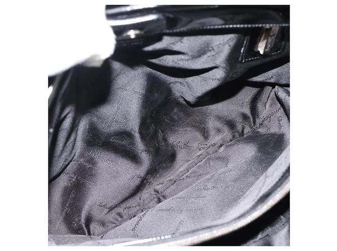 Borsa Salvatore Ferragamo in tela e pelle vernice Nero Argento Auth ka4464 - vista 10
