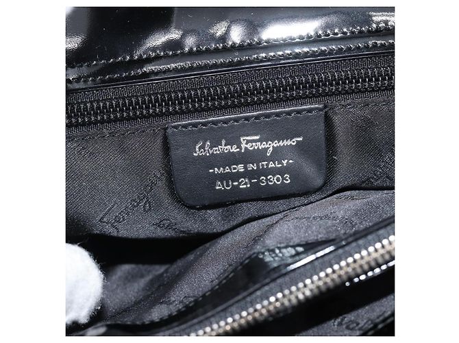 Borsa Salvatore Ferragamo in tela e pelle vernice Nero Argento Auth ka4464 - vista 12