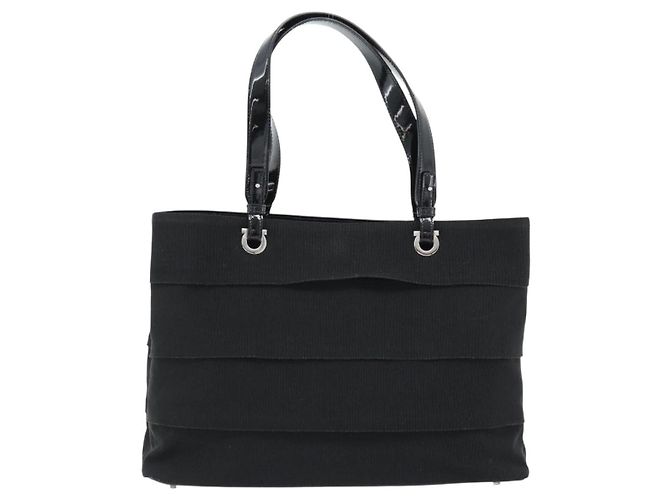 Borsa Salvatore Ferragamo in tela e pelle vernice Nero Argento Auth ka4464 - vista 13