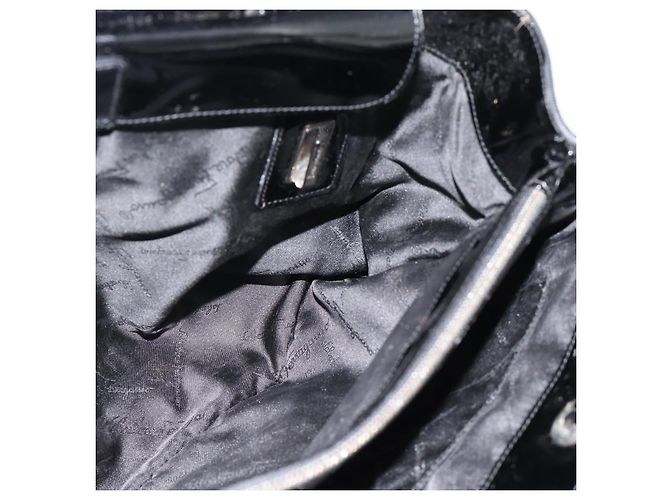 Borsa Salvatore Ferragamo in tela e pelle vernice Nero Argento Auth ka4464 - vista 17