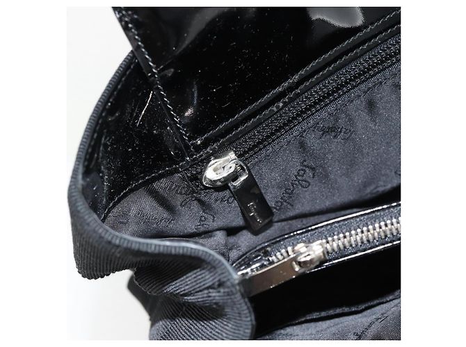 Borsa Salvatore Ferragamo in tela e pelle vernice Nero Argento Auth ka4464 - vista 19