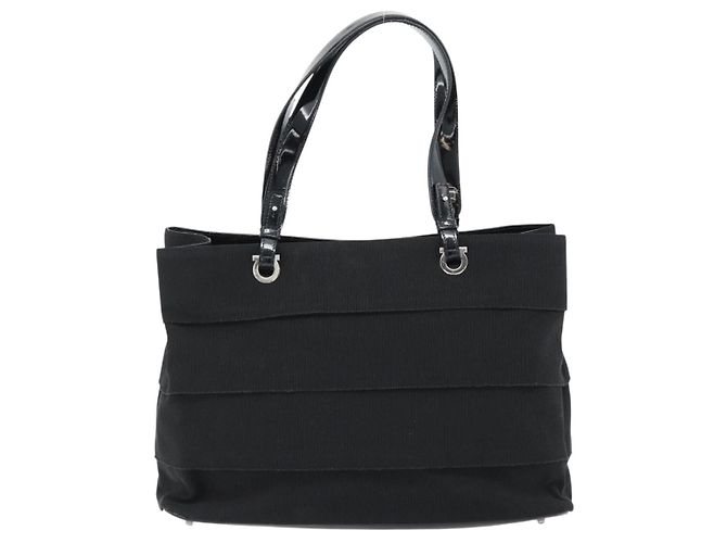 Borsa Salvatore Ferragamo in tela e pelle vernice Nero Argento Auth ka4464 - vista 2