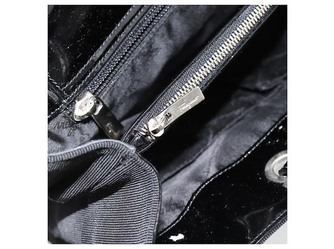 Borsa Salvatore Ferragamo in tela e pelle vernice Nero Argento Auth ka4464 - vista 20