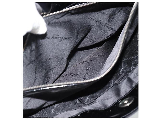 Borsa Salvatore Ferragamo in tela e pelle vernice Nero Argento Auth ka4464 - vista 21