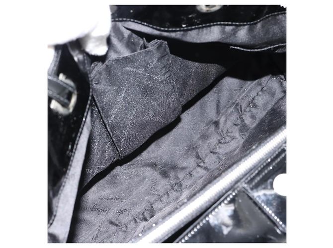 Borsa Salvatore Ferragamo in tela e pelle vernice Nero Argento Auth ka4464 - vista 22