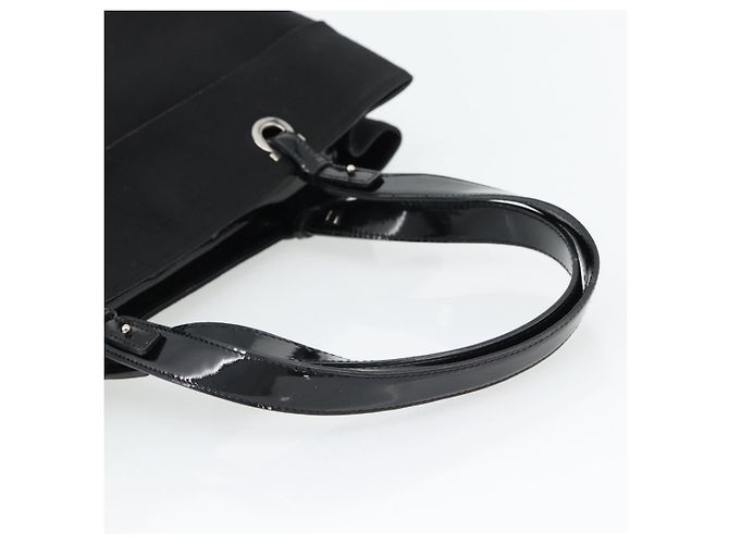 Borsa Salvatore Ferragamo in tela e pelle vernice Nero Argento Auth ka4464 - vista 7
