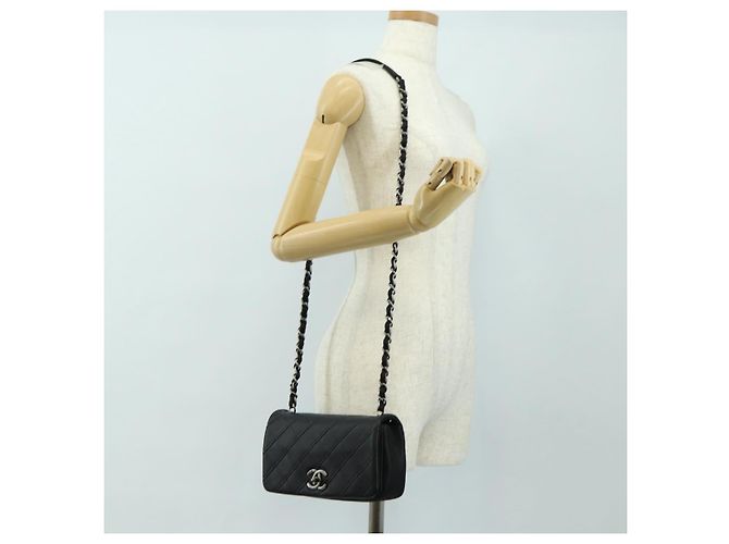 Borsa a tracolla con catena CHANEL Cosmos Line in pelle di agnello nera e argento CC Auth 181582SM Nero - vista 29