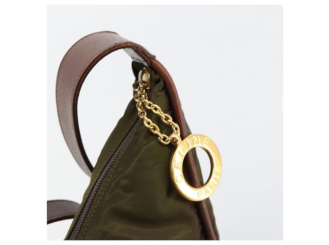Céline Borsa a tracolla CELINE Circle Nylon Khaki Gold Auth 181636 D'oro Cachi - vista 10
