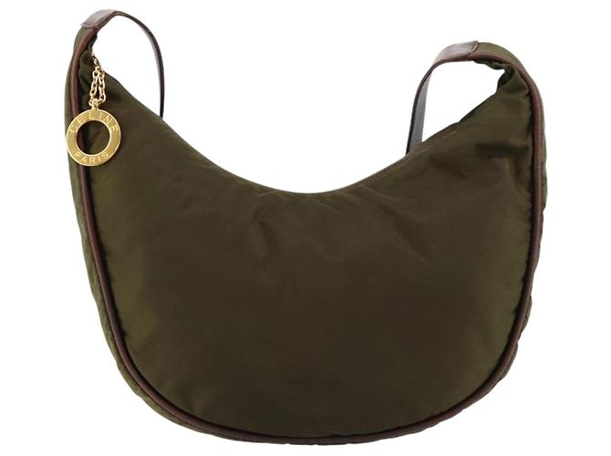 Céline Borsa a tracolla CELINE Circle Nylon Khaki Gold Auth 181636 D'oro Cachi - vista 13
