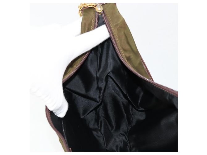 Céline Borsa a tracolla CELINE Circle Nylon Khaki Gold Auth 181636 D'oro Cachi - vista 18