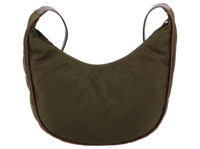 Céline Borsa a tracolla CELINE Circle Nylon Khaki Gold Auth 181636 D'oro Cachi - vista 2