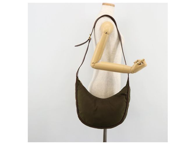 Céline Borsa a tracolla CELINE Circle Nylon Khaki Gold Auth 181636 D'oro Cachi - vista 22