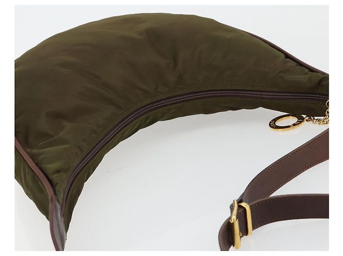 Céline Borsa a tracolla CELINE Circle Nylon Khaki Gold Auth 181636 D'oro Cachi - vista 6