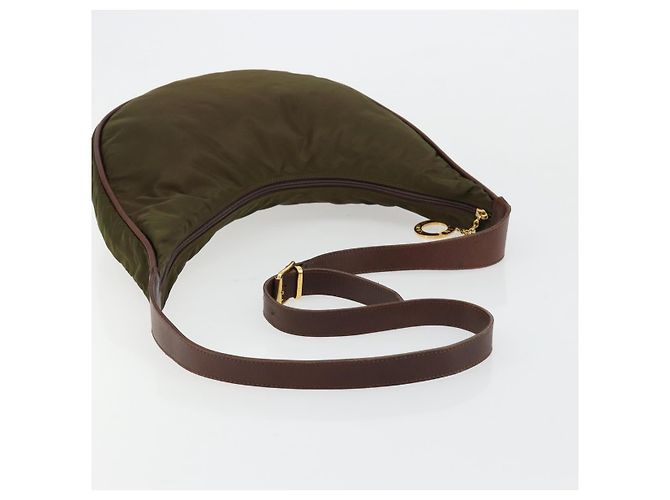 Céline Borsa a tracolla CELINE Circle Nylon Khaki Gold Auth 181636 D'oro Cachi - vista 7