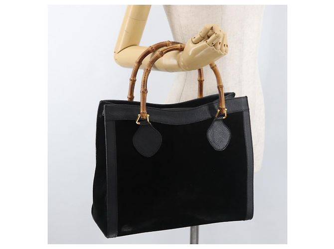 Borsa Tote GUCCI Bamboo in scamosciato nero e oro 002 1186 0260 Auth 180120 D'oro - vista 21
