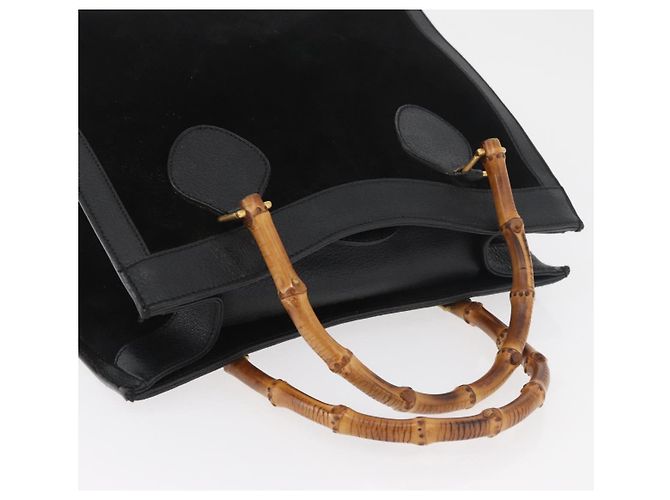 Borsa Tote GUCCI Bamboo in scamosciato nero e oro 002 1186 0260 Auth 180120 D'oro - vista 6