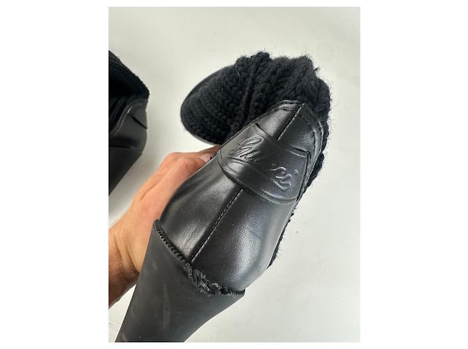 Botas de cano curto de malha e couro vintage Gucci pretas e douradas EU37 Preto - vista 15