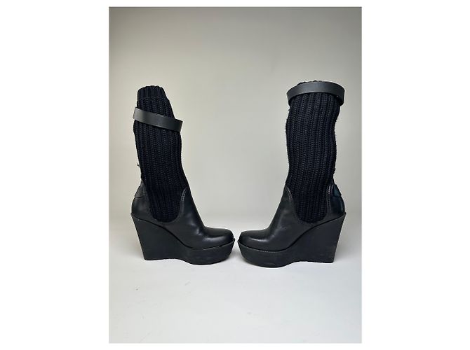 Botas de cano curto de malha e couro vintage Gucci pretas e douradas EU37 Preto - vista 4
