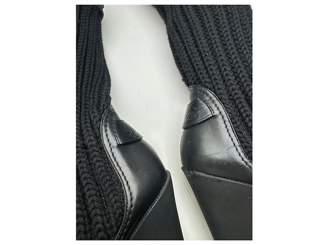 Botas de cano curto de malha e couro vintage Gucci pretas e douradas EU37 Preto - vista 6