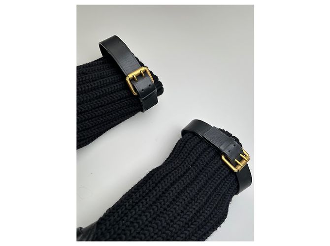Botas de cano curto de malha e couro vintage Gucci pretas e douradas EU37 Preto - vista 8