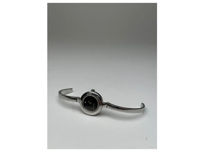 Orologio bracciale vintage Gucci in acciaio inossidabile argento e nero - vista 4