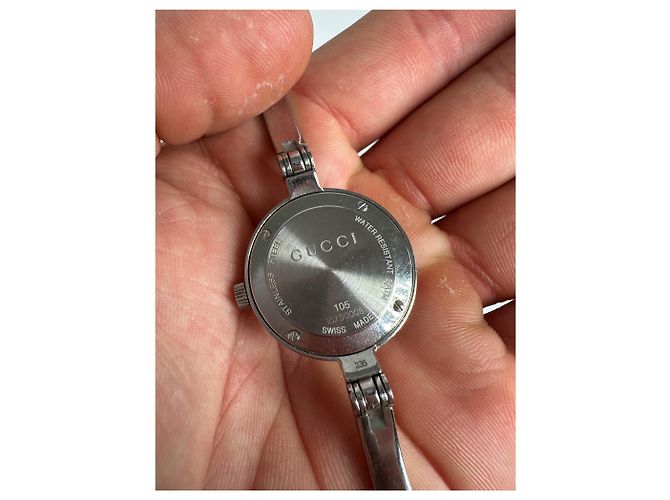 Orologio bracciale vintage Gucci in acciaio inossidabile argento e nero - vista 5