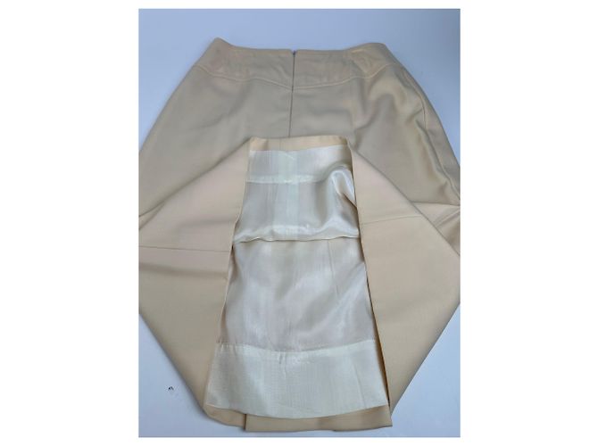 Céline Vintage Celine Wollrock Creme Goldene Kette M Beige - Ansicht 11