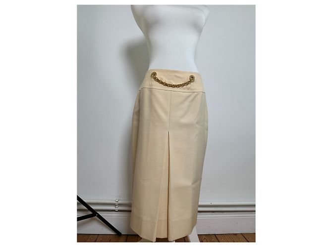 Céline Vintage Celine Wollrock Creme Goldene Kette M Beige - Ansicht 12
