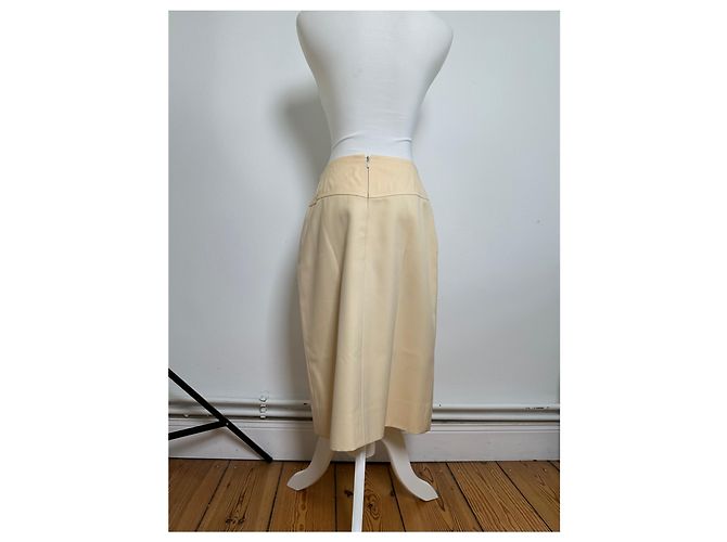 Céline Vintage Celine Wollrock Creme Goldene Kette M Beige - Ansicht 13