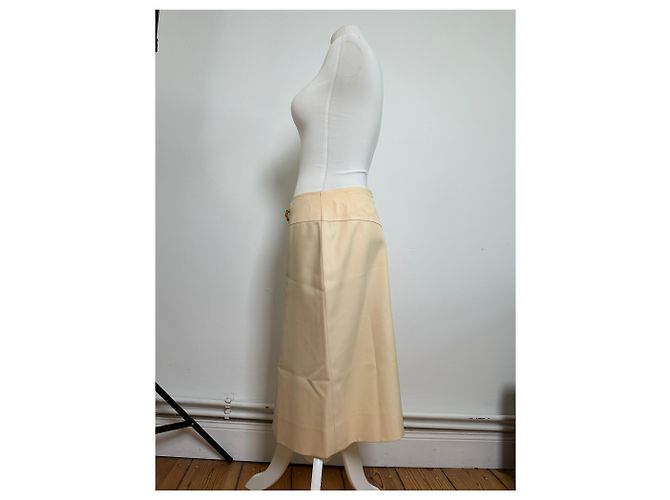 Céline Vintage Celine Wollrock Creme Goldene Kette M Beige - Ansicht 2