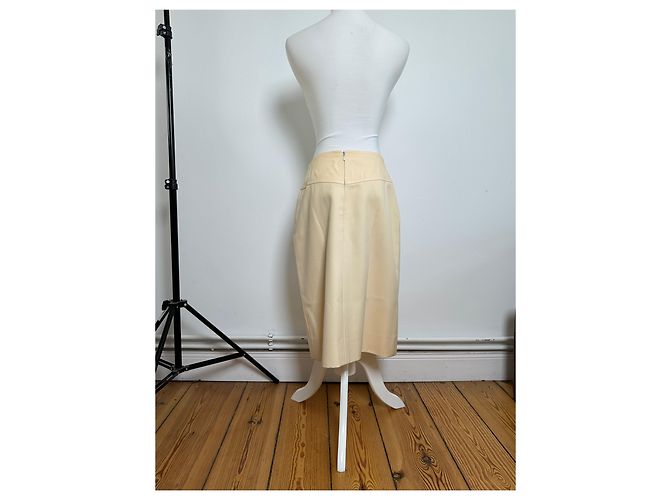 Céline Vintage Celine Wollrock Creme Goldene Kette M Beige - Ansicht 3