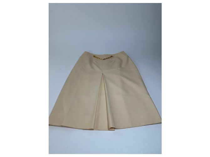 Céline Vintage Celine Wollrock Creme Goldene Kette M Beige - Ansicht 6