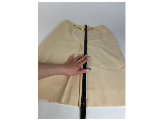 Céline Vintage Celine Wollrock Creme Goldene Kette M Beige - Ansicht 7