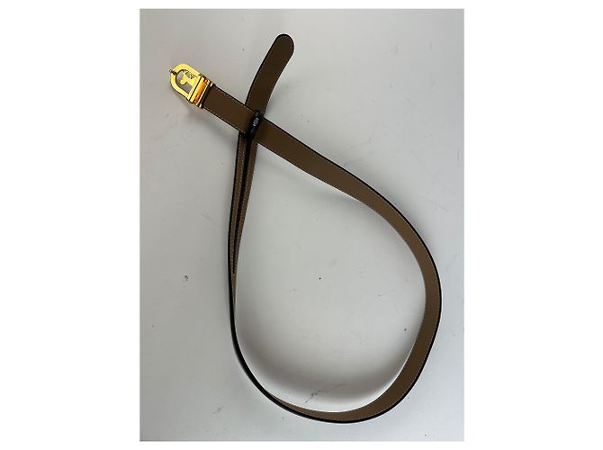 Céline Vintage Celine Ledergürtel Schwarz Beige Goldene Schnalle - Ansicht 4