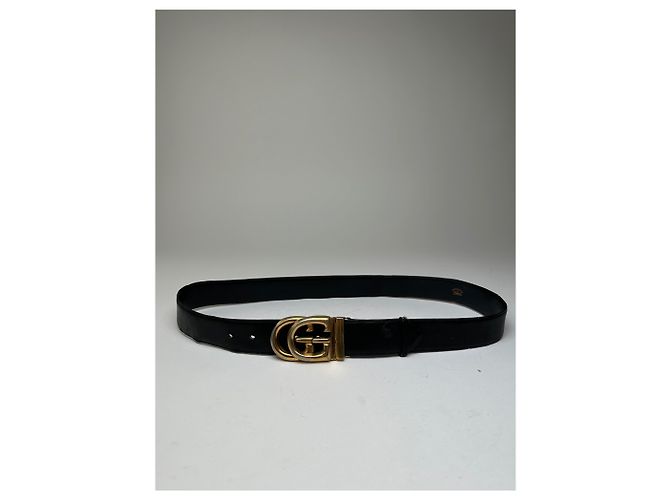 Vintage Gucci GG Logo Ledergürtel Schwarz Gold - Ansicht 13