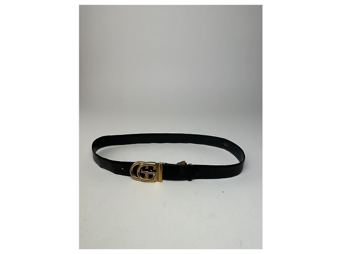 Vintage Gucci GG Logo Ledergürtel Schwarz Gold - Ansicht 3