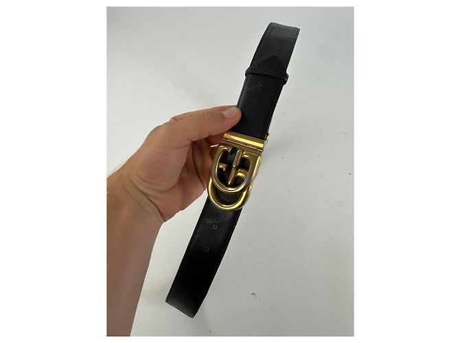 Vintage Gucci GG Logo Ledergürtel Schwarz Gold - Ansicht 4