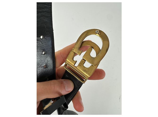 Vintage Gucci GG Logo Ledergürtel Schwarz Gold - Ansicht 5