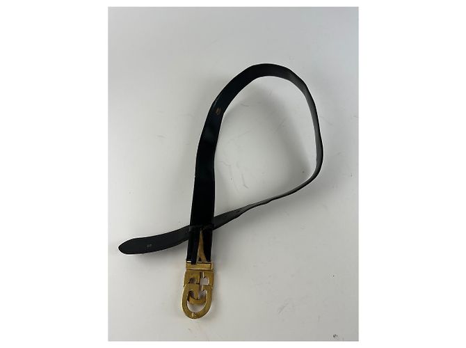 Vintage Gucci GG Logo Ledergürtel Schwarz Gold - Ansicht 6
