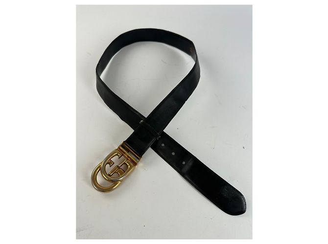 Vintage Gucci GG Logo Ledergürtel Schwarz Gold - Ansicht 7