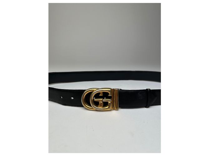 Vintage Gucci GG Logo Ledergürtel Schwarz Gold - Ansicht 9