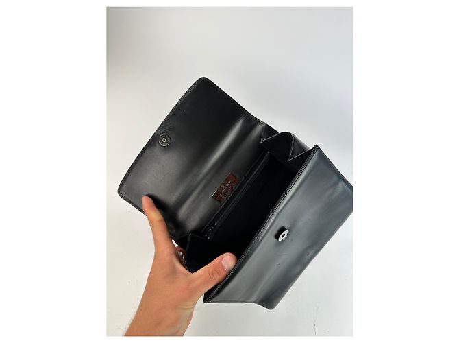 Vintage Givenchy Leder Schultertasche Schwarz Silber - Ansicht 9