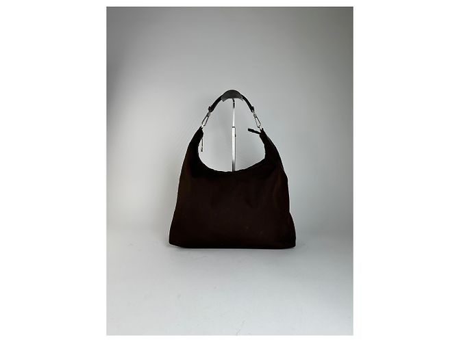 Vintage Gucci Hobo Bag Stoff Braun Silber - Ansicht 10