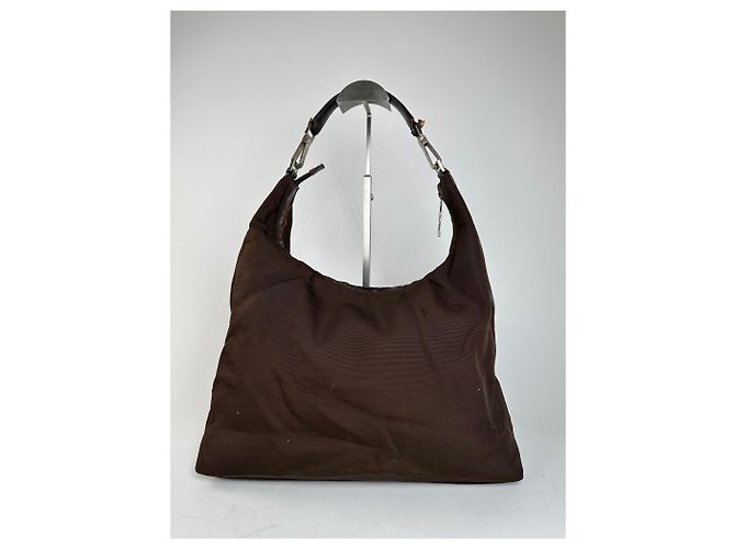 Vintage Gucci Hobo Bag Stoff Braun Silber - Ansicht 11
