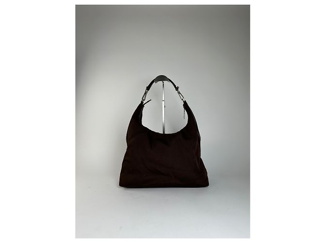 Vintage Gucci Hobo Bag Stoff Braun Silber - Ansicht 2