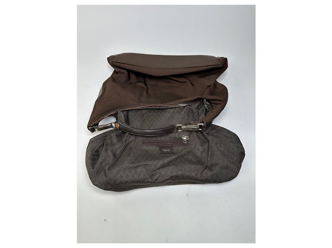Vintage Gucci Hobo Bag Stoff Braun Silber - Ansicht 3